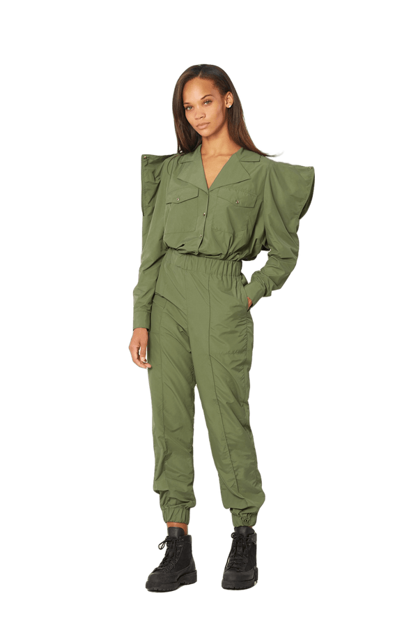 Open Shoulder Button Down, Olive