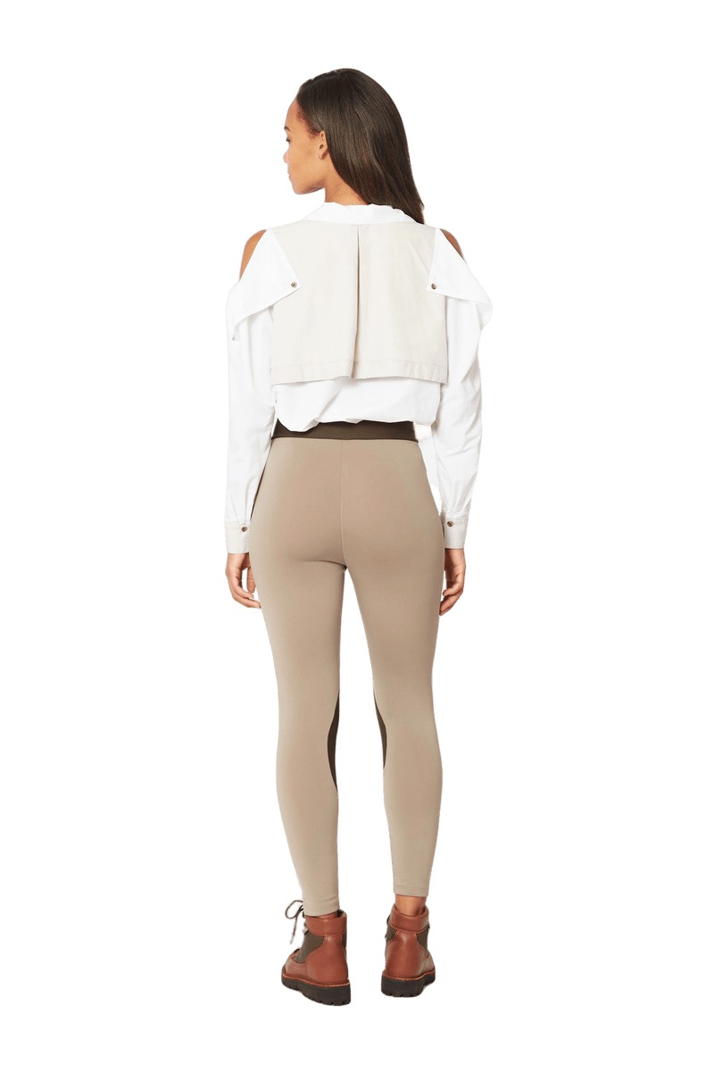 Open Shoulder Button Down, White and Grey Colorblock