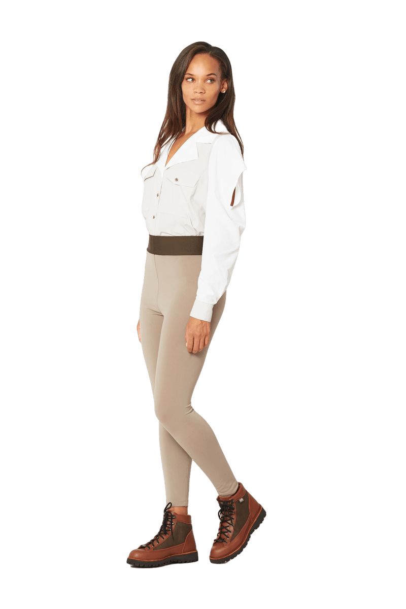 Open Shoulder Button Down, White and Grey Colorblock